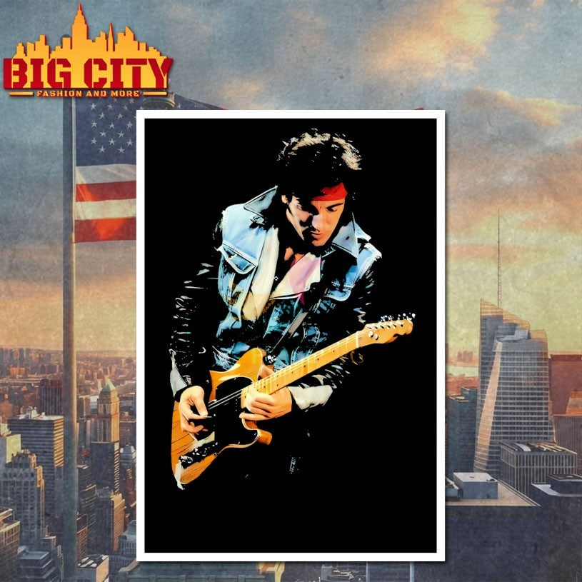 Bruce Springsteen Denim Vest Guitar Rock Legend Concert Performance Shirts
