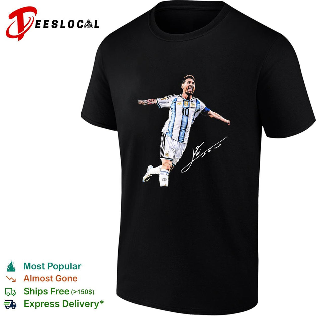 Lionel Messi Argentina number 10 screaming celebration signature poster shirt