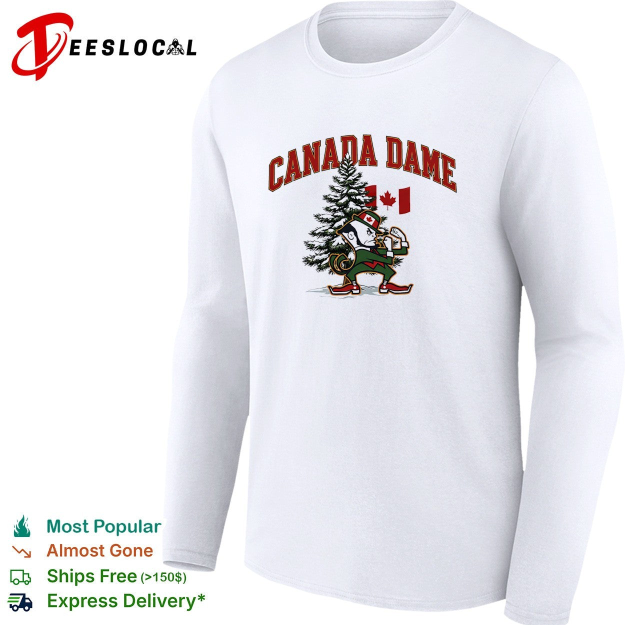Canada Dame Christmas tree mascot sports shirt