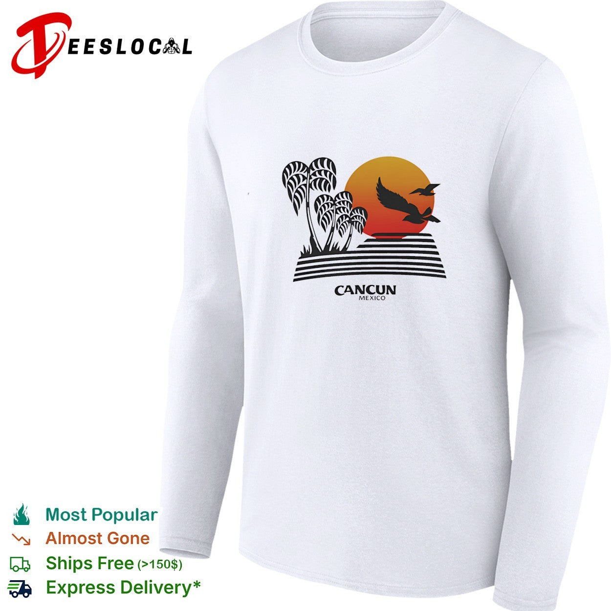 Cancun Mexico sunset palm trees shirt
