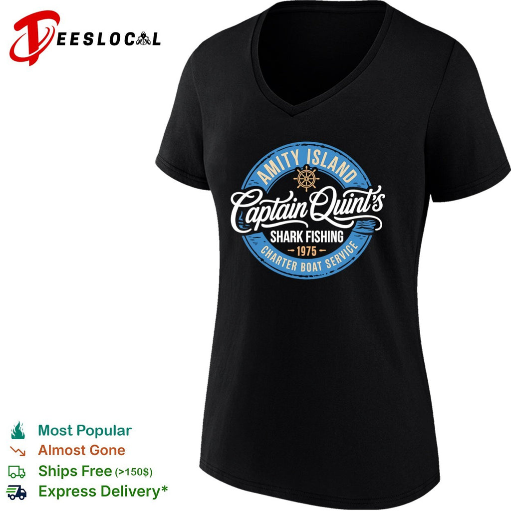 Captain Quint Amity Island shark fishing ship wheel charter boat service 1975 shirt