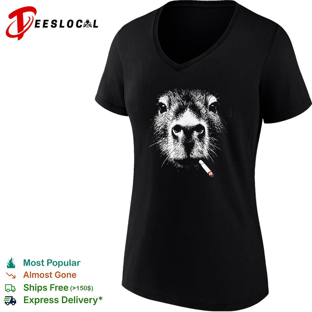 Capybara smoking a cigarette pop culture animal portrait aesthetic humor shirt