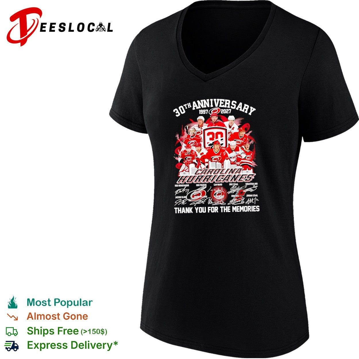 Carolina Hurricanes 30th Anniversary 1997 2027 Thank You for the memories signatures shirt