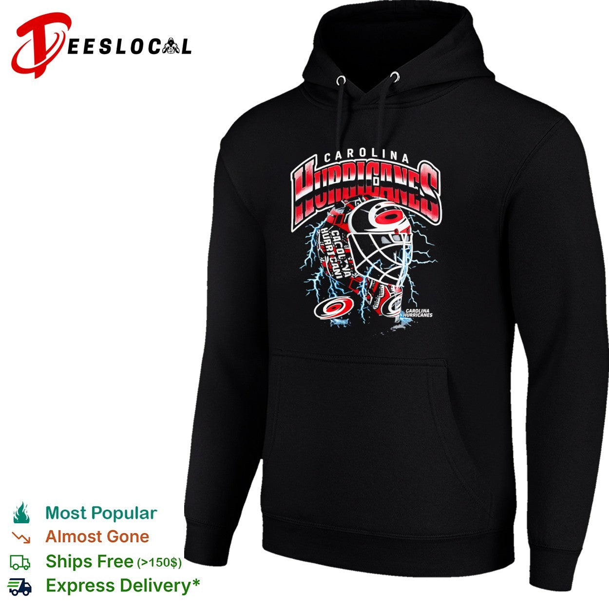 Carolina Hurricanes Goal Mask Lightning Logo NHL Hockey Shirt