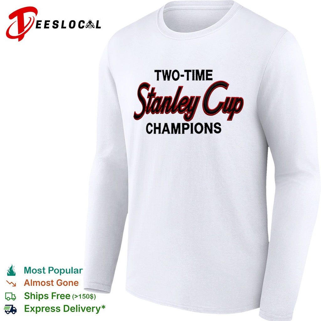Carolina Hurricanes red text two time Stanley Cup champions shirt