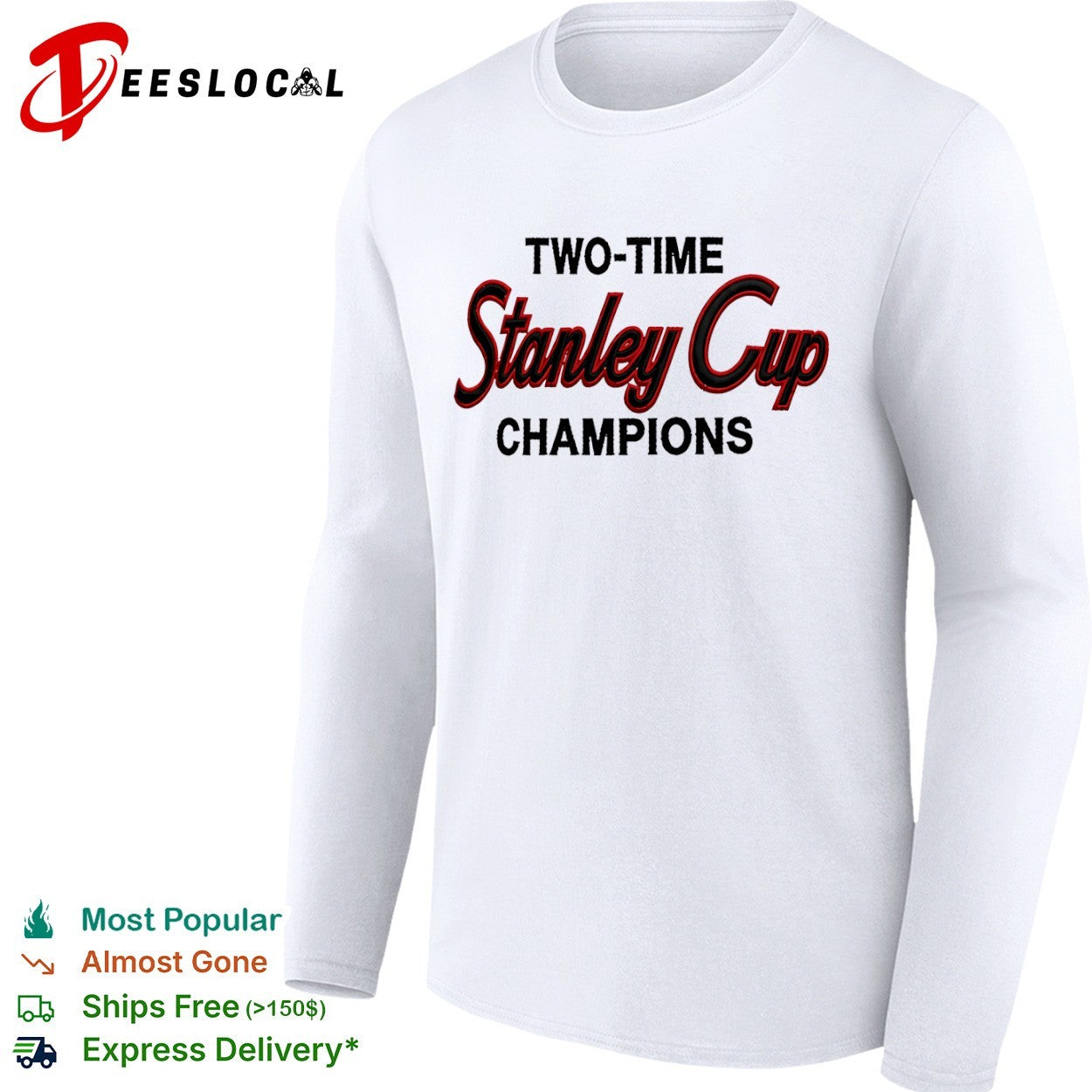 Carolina Hurricanes red text two time Stanley Cup champions shirt