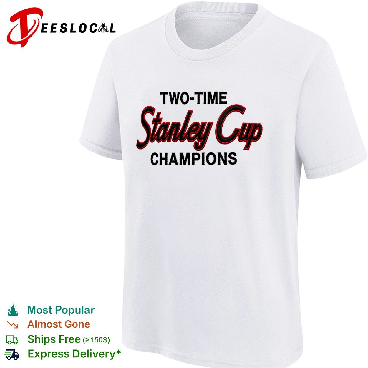 Carolina Hurricanes red text two time Stanley Cup champions shirt