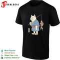 Cat fishing koi fish wearing kimono shirt