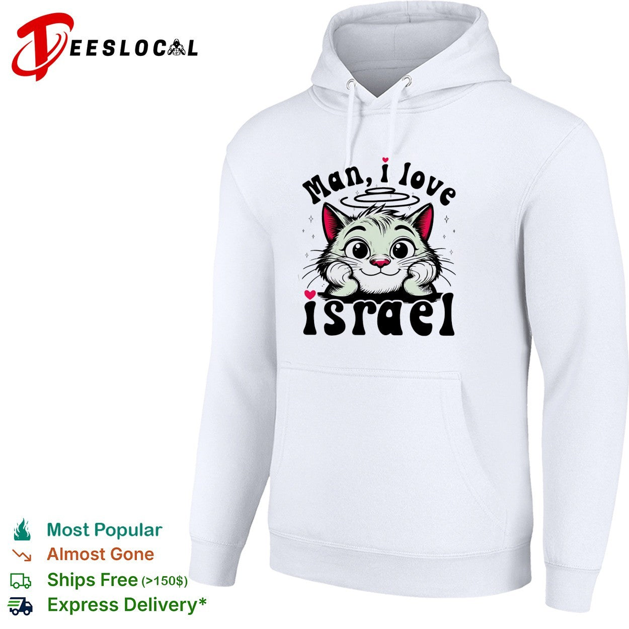 Cat resting chin on paws man I love Israel shirt