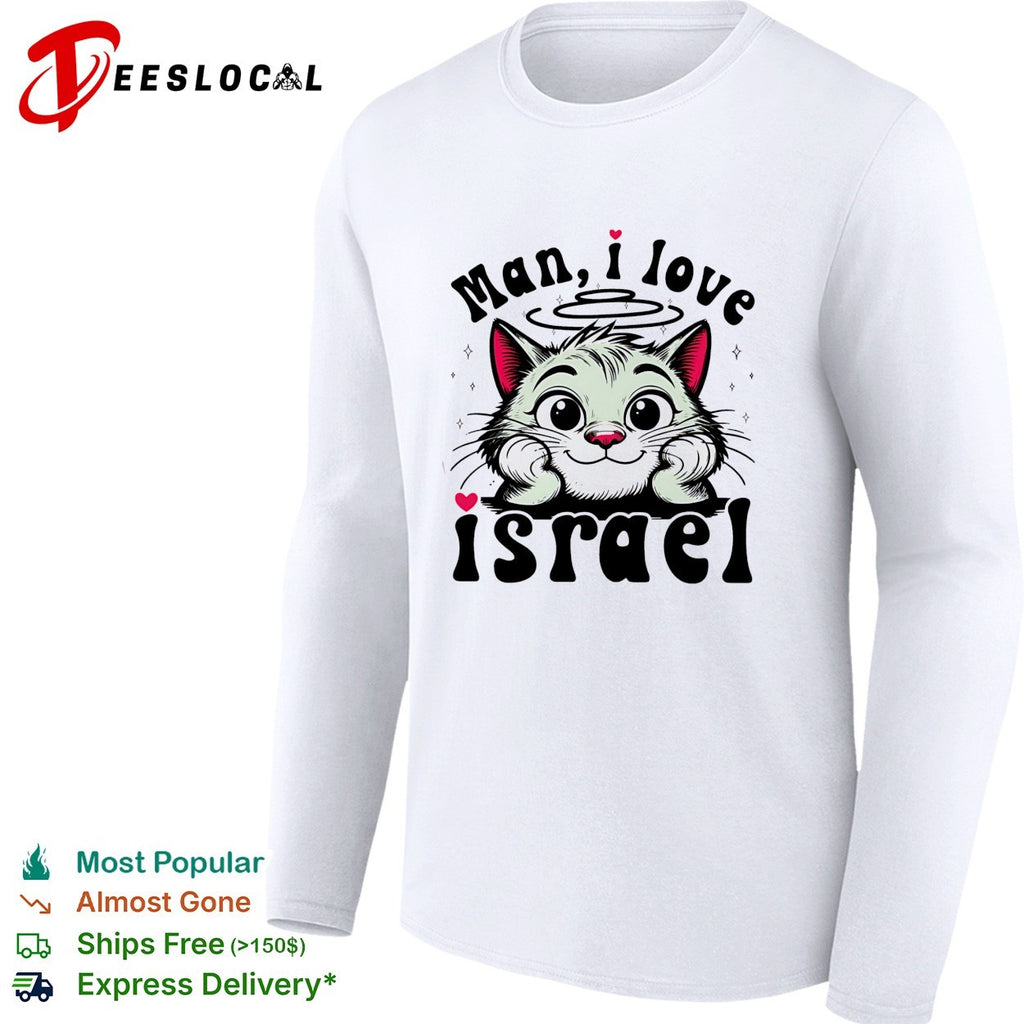 Cat resting chin on paws man I love Israel shirt