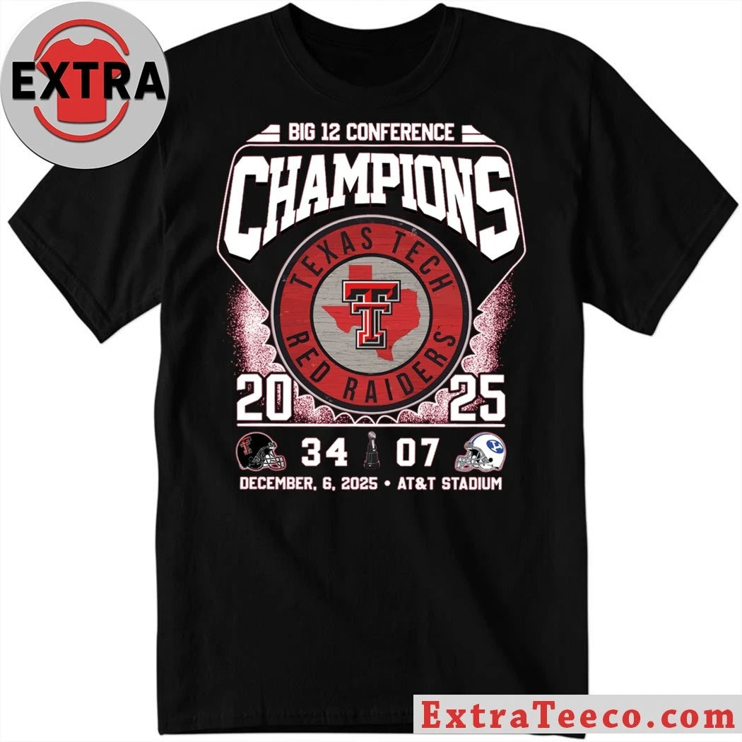 Celebrating the Texas Tech Red Raiders’ 2025 Big 12 Conference Football Championship 34 BYU 07 December 6, 2025, at AT&amp;T Stadium in Arlington, Texas Shirt