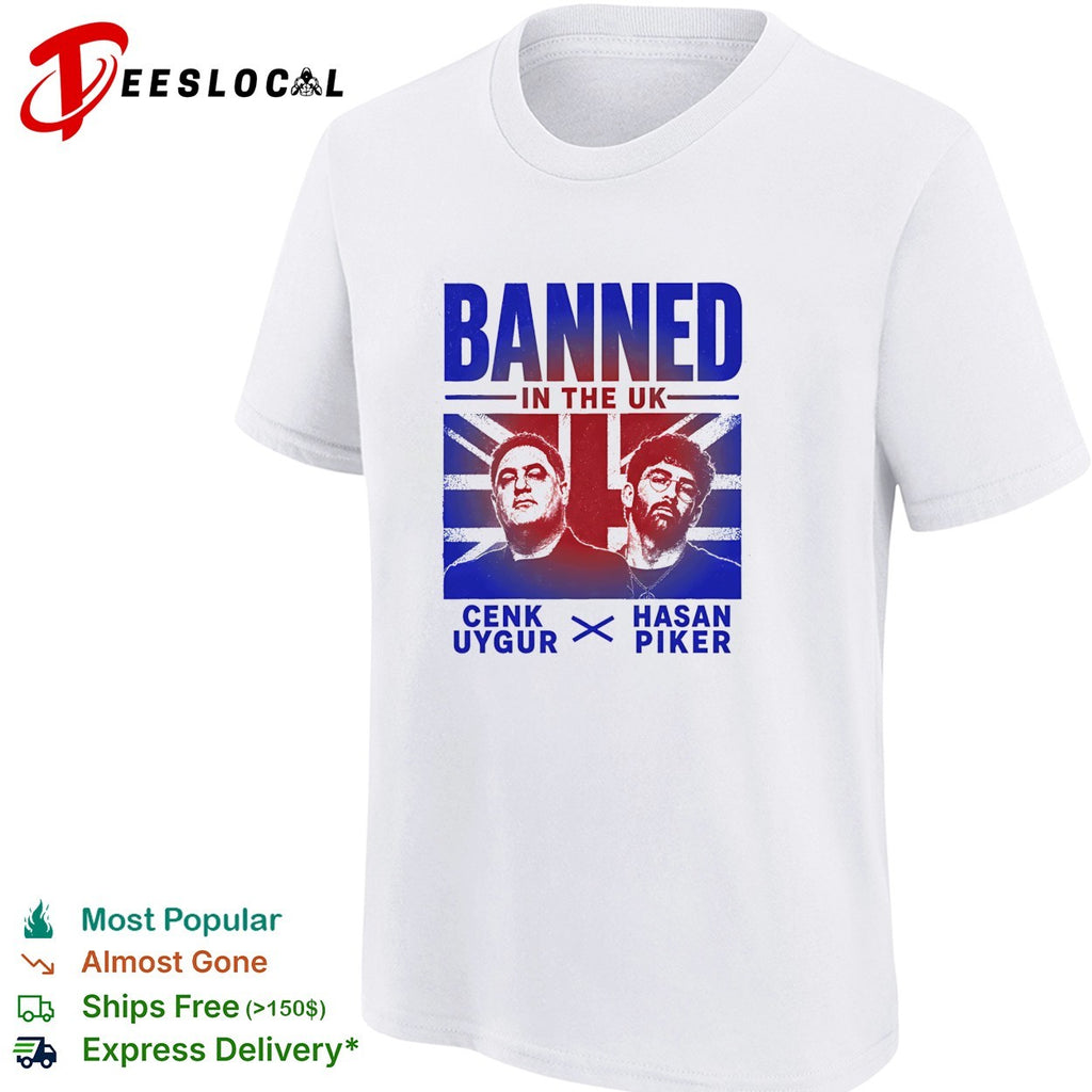 Cenk Uygur Hasan Piker banned in the UK portraits flag shirt