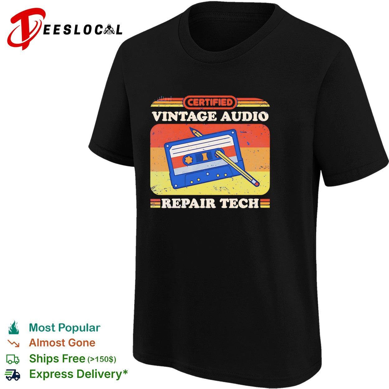 Certified vintage audio repair tech cassette shirt