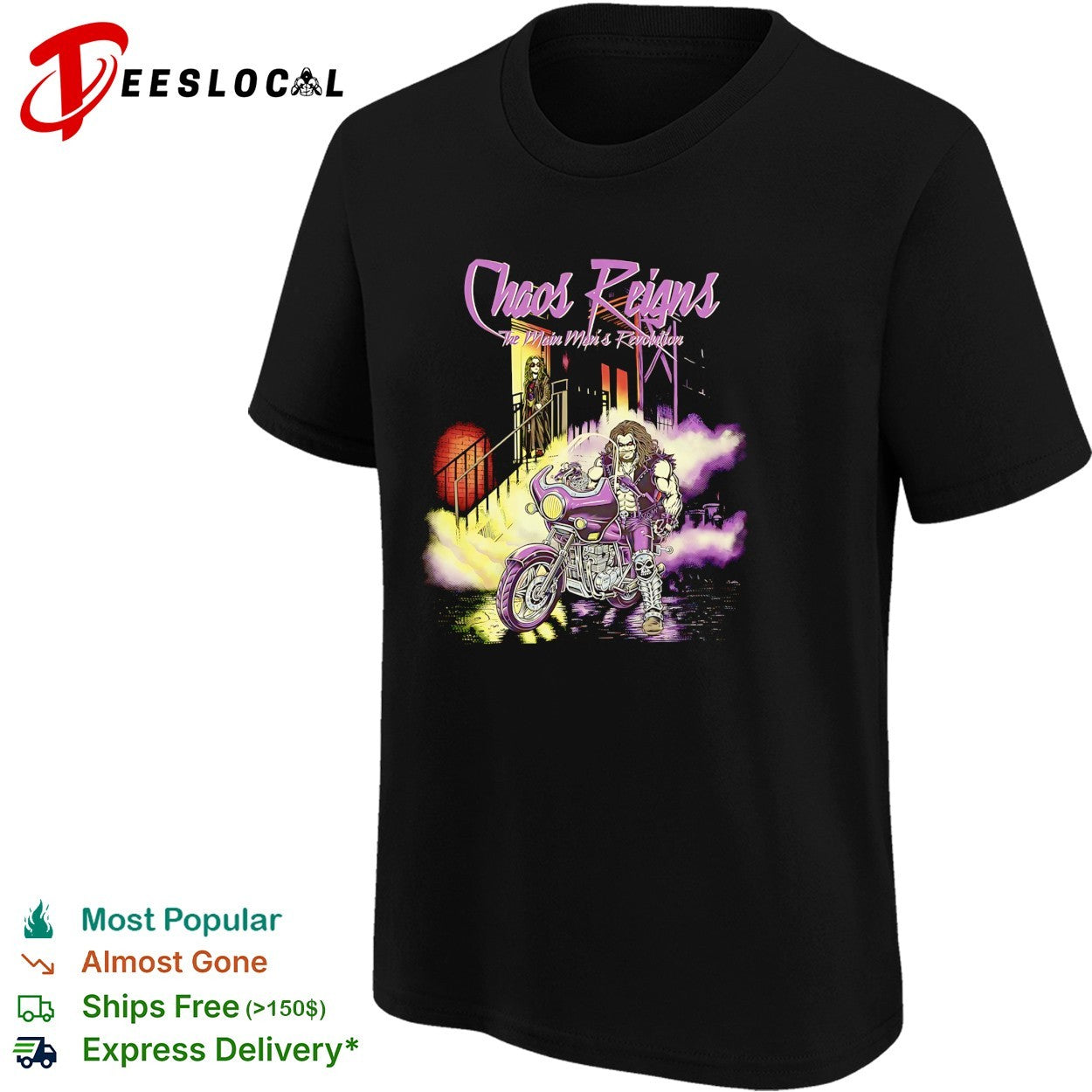 Chaos reigns biker grim reaper shirt