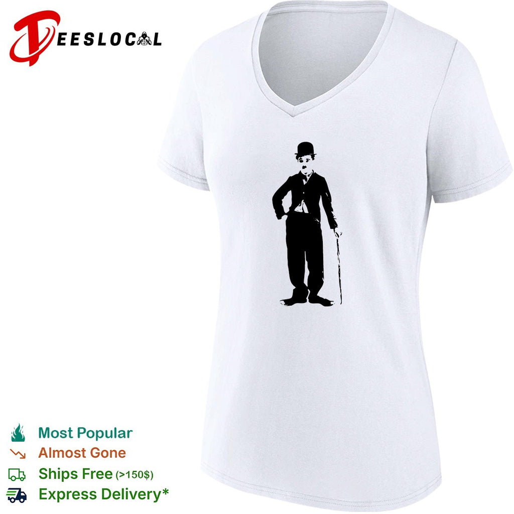 Charlie Chaplin standing with cane shirt
