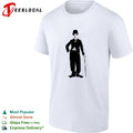 Charlie Chaplin standing with cane shirt