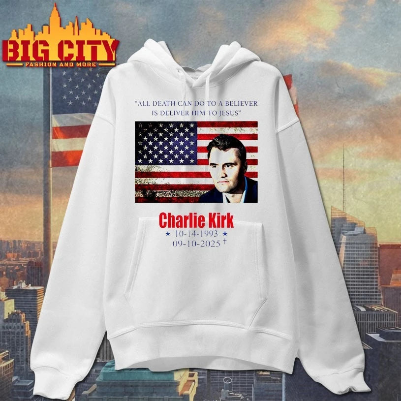 Charlie Kirk All Death Can Do To The Believer Is Deliver Him To Jesus flag shirt