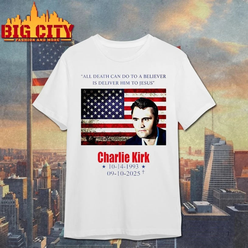 Charlie Kirk All Death Can Do To The Believer Is Deliver Him To Jesus flag shirt