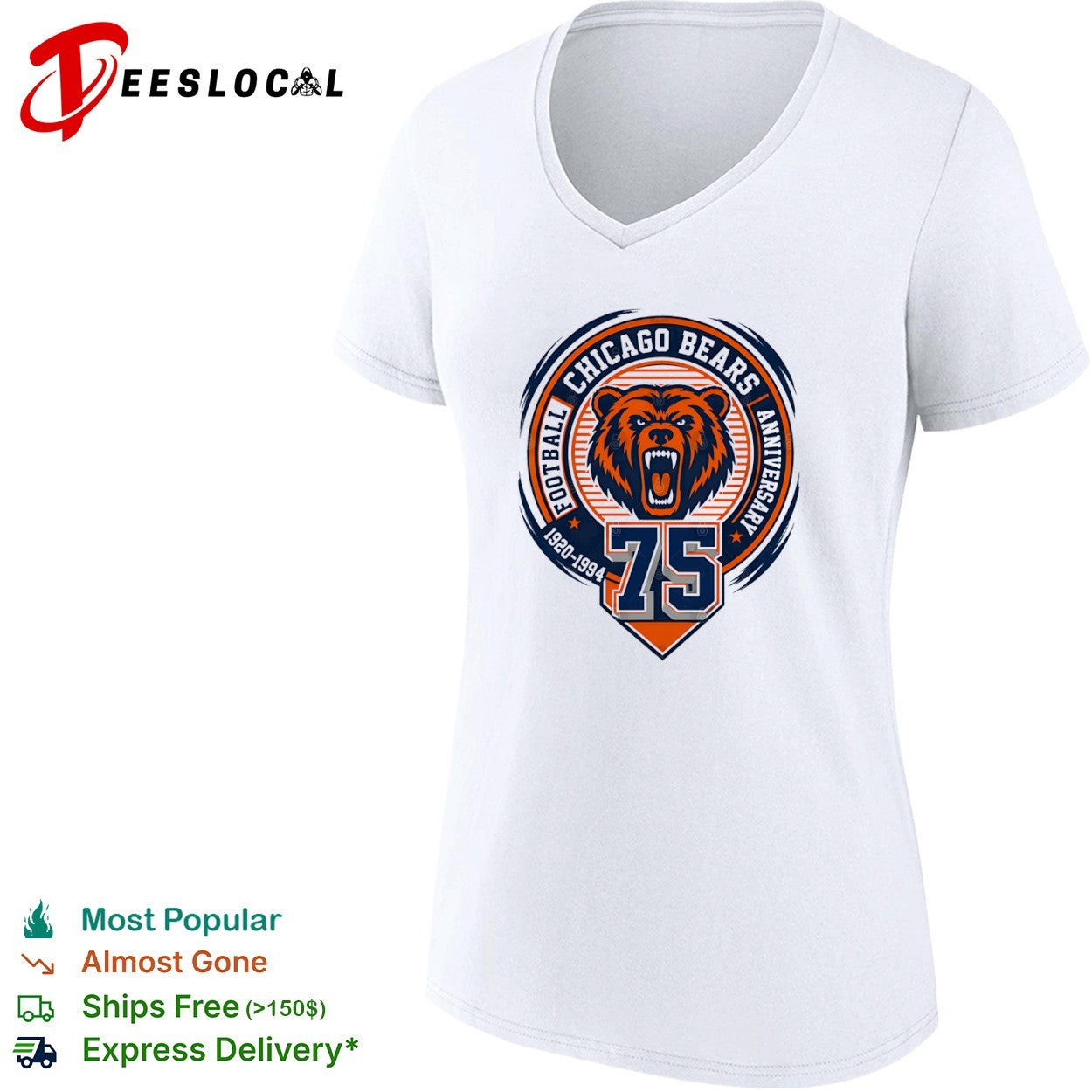 Chicago Bears Football 75 Anniversary 1920 1994 Logo Emblem Team shirt