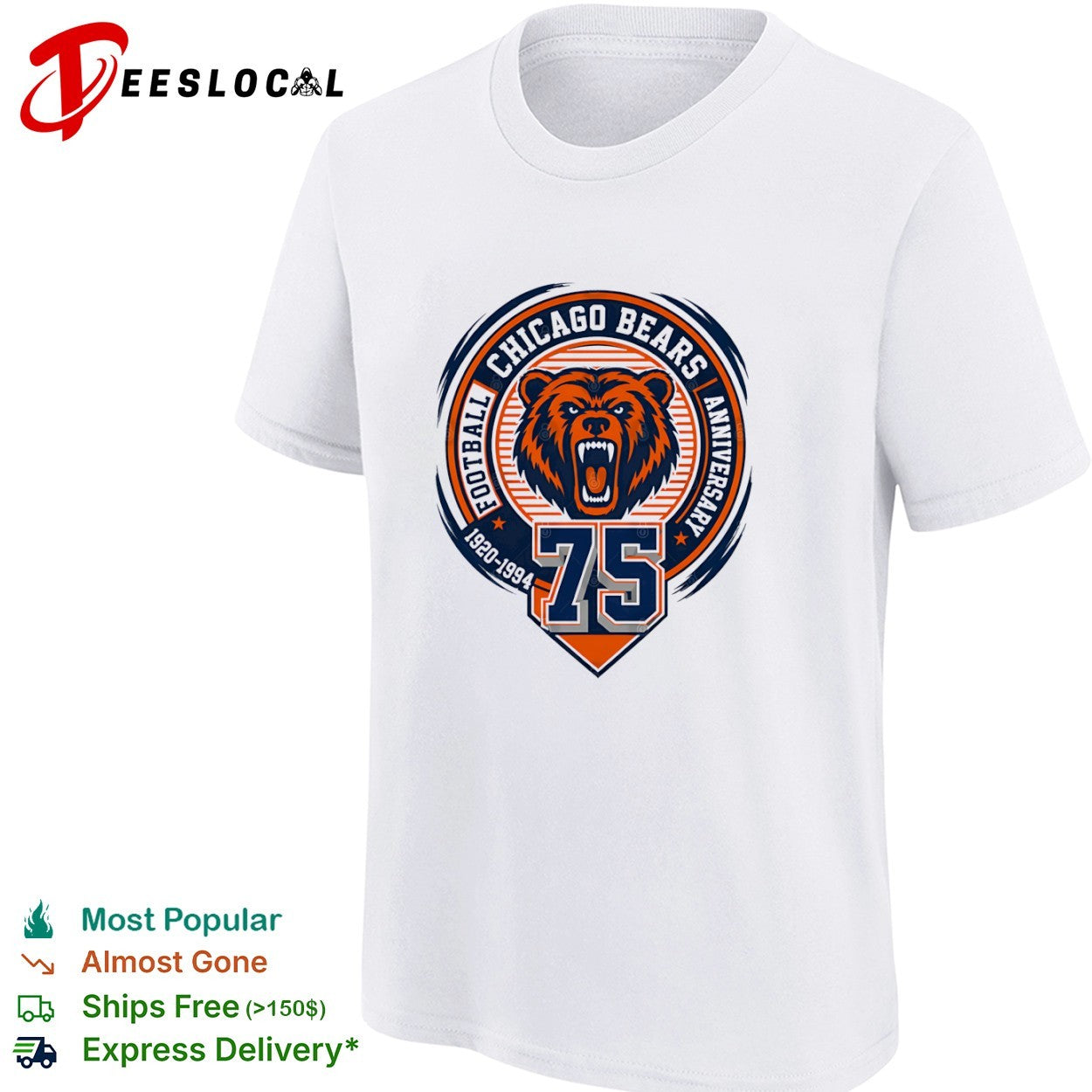 Chicago Bears Football 75 Anniversary 1920 1994 Logo Emblem Team shirt