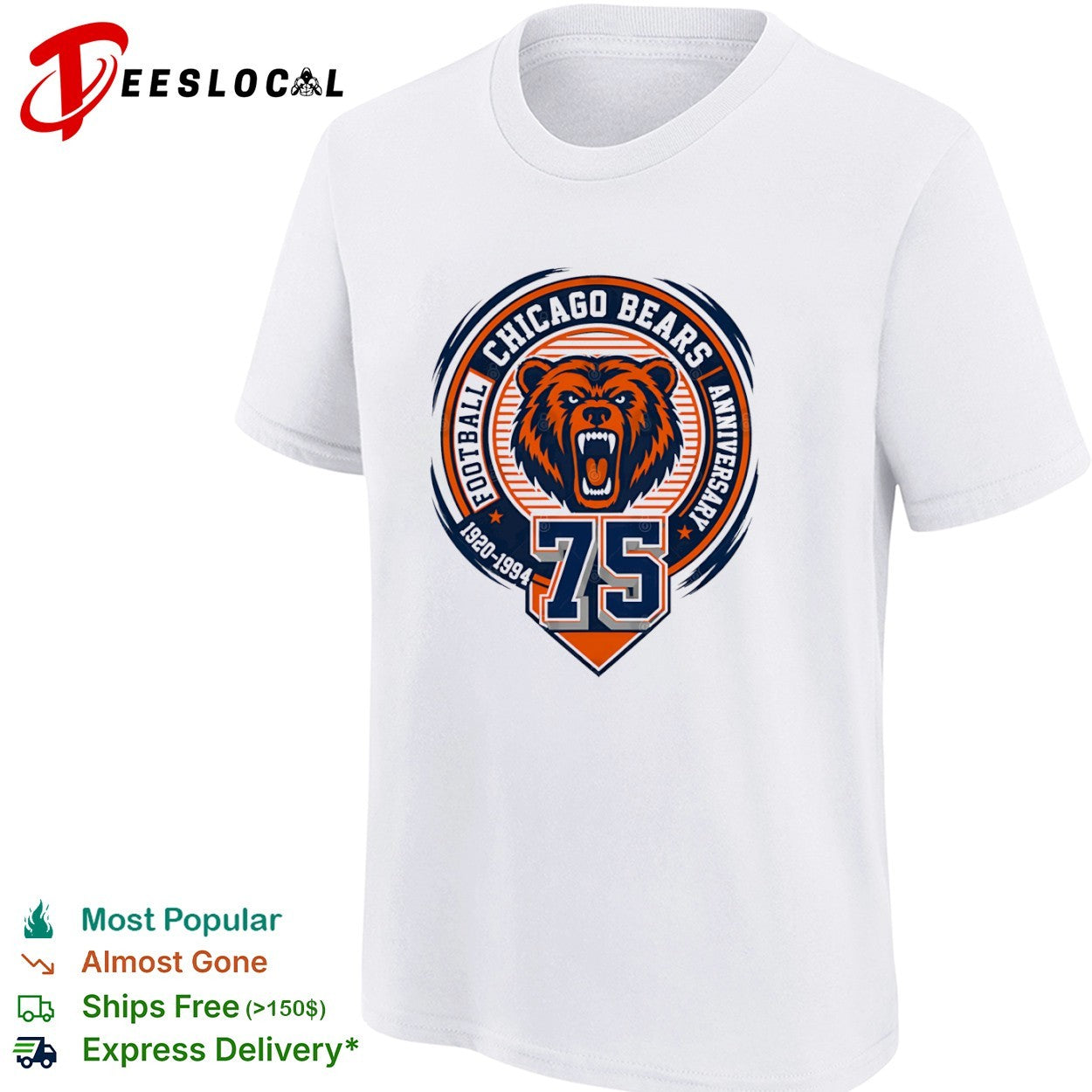 Chicago Bears Football 75 Anniversary 1920 1994 NFL Logo Team shirt