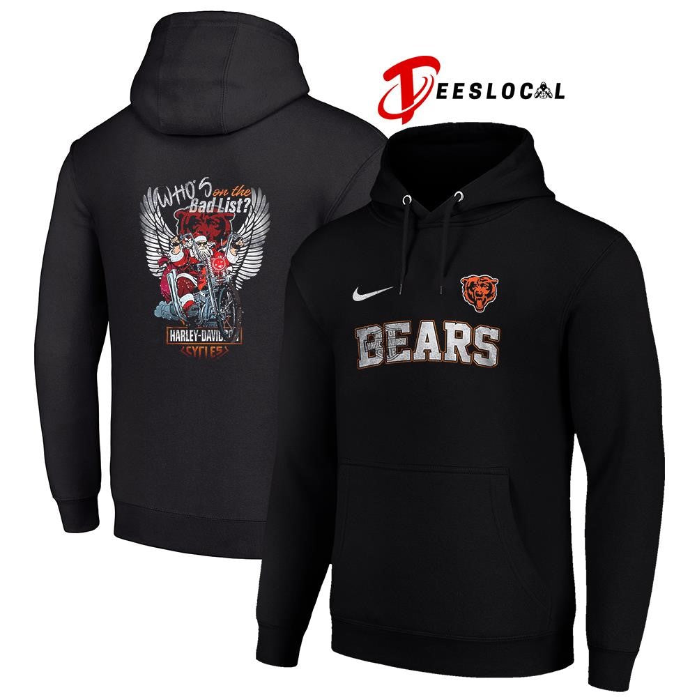 Chicago Bears x Harley Davidson Santa Claus who’s on the bad list graphic shirt