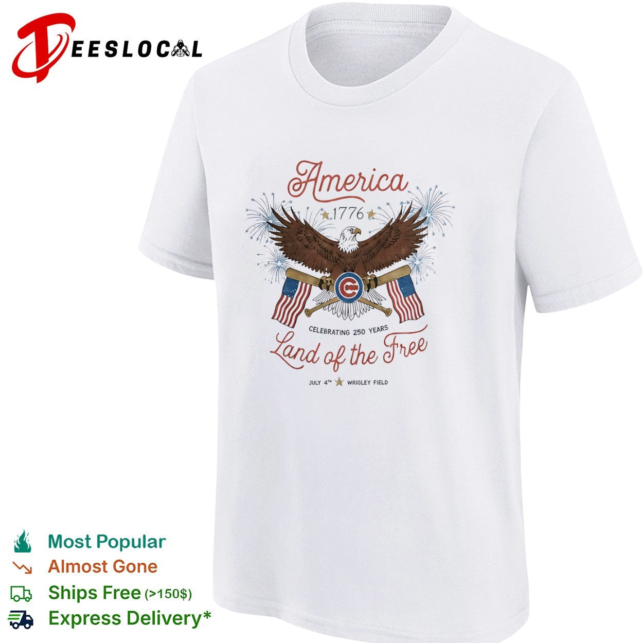 Chicago Cubs America 1776 Celebrating 250 Years Land of the Free July 4 shirt