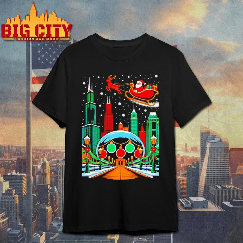 Chicago skyline with Santa’s sleigh christmas shirt