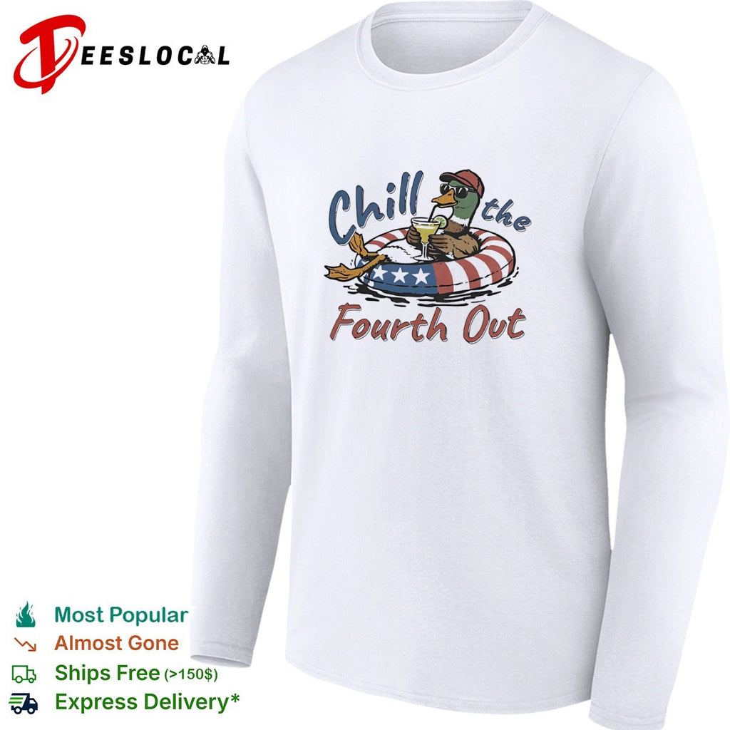 Chill the Fourth Out Mallard Duck American Flag Pool shirt