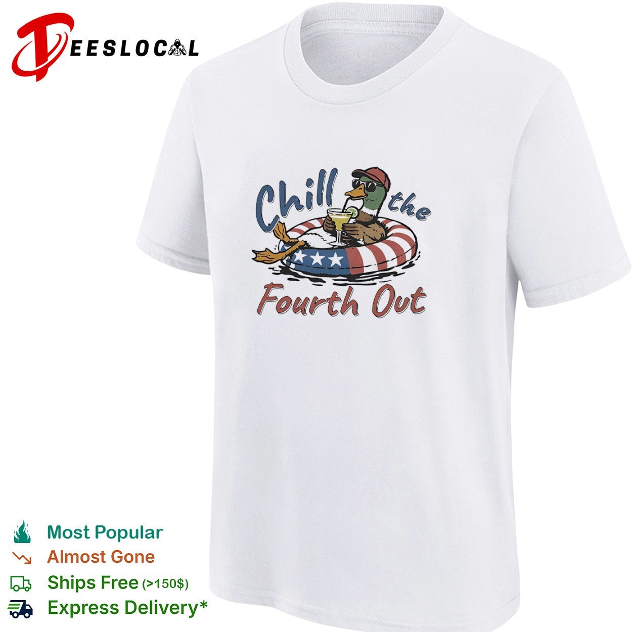 Chill the Fourth Out Mallard Duck American Flag Pool shirt