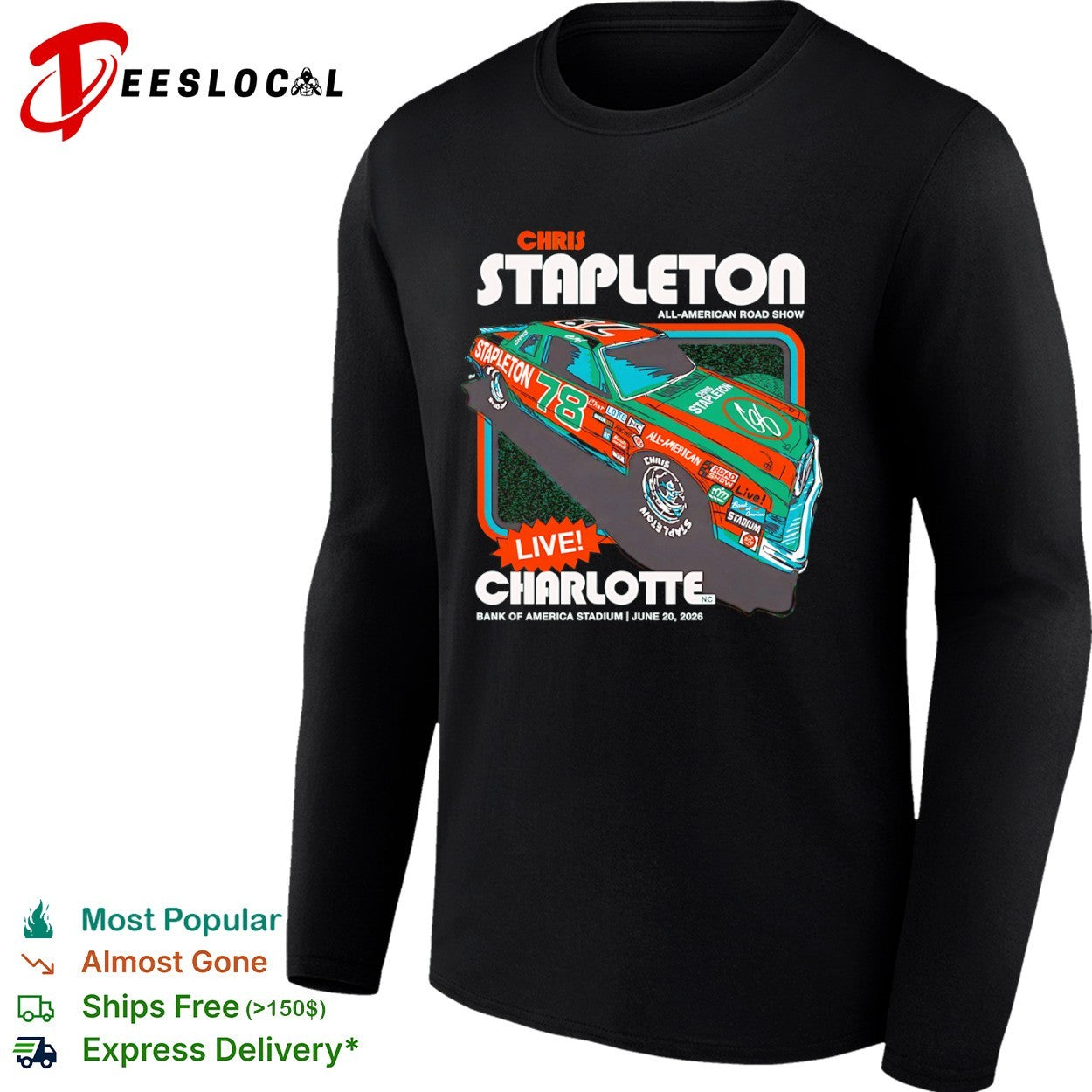 Chris Stapleton All-American Road Show live Charlotte race car concert shirt