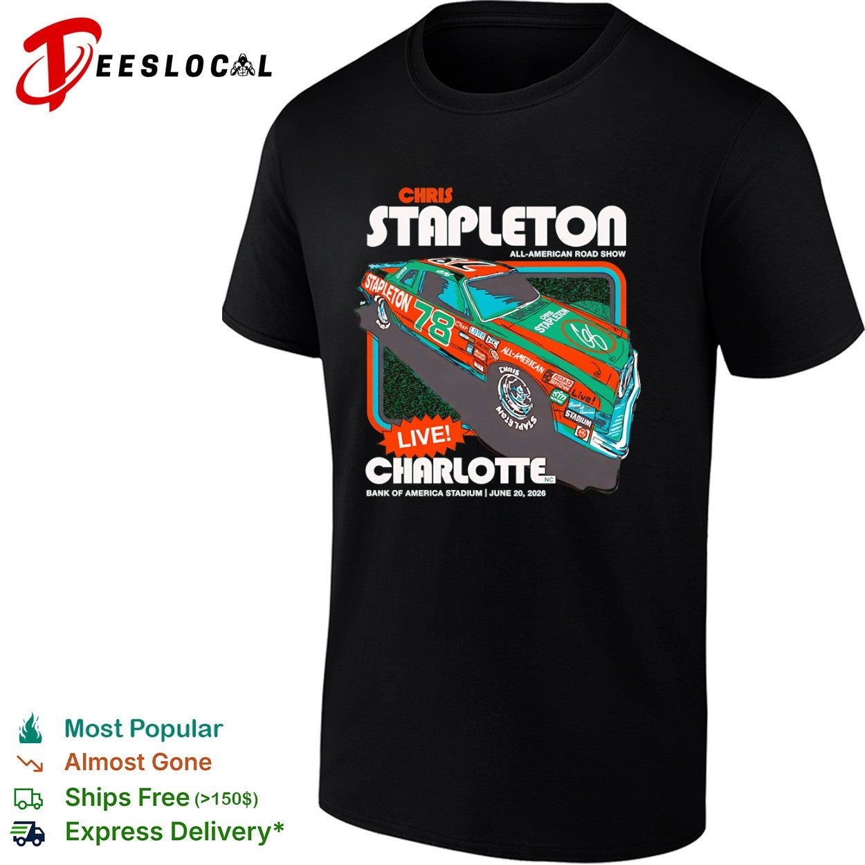 Chris Stapleton All-American Road Show live Charlotte race car concert shirt