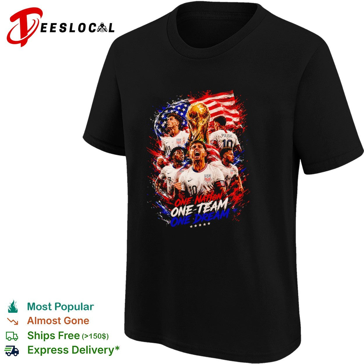 Christian Pulisic USA Soccer One Nation One Team One Dream World Cup FIFA shirt