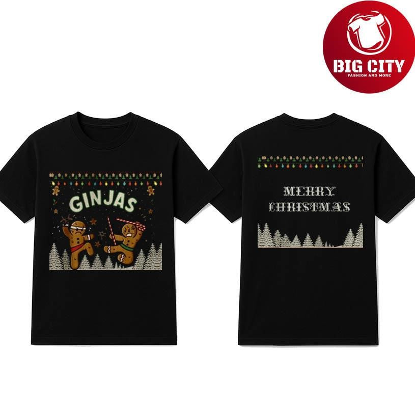 Christmas Gingerbread Ninjas In Battle Ugly 2025 Two Sided Shirt