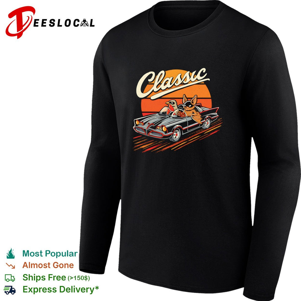 Classic Car Duo A bat and a robin in their hero mobile vintage shirt