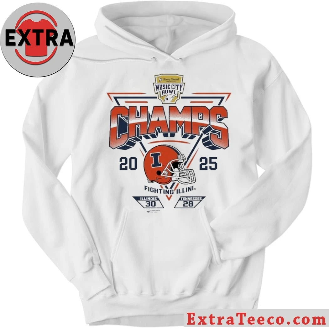 Classic white t-shirt printed with Music City Bowl and Fighting Illini