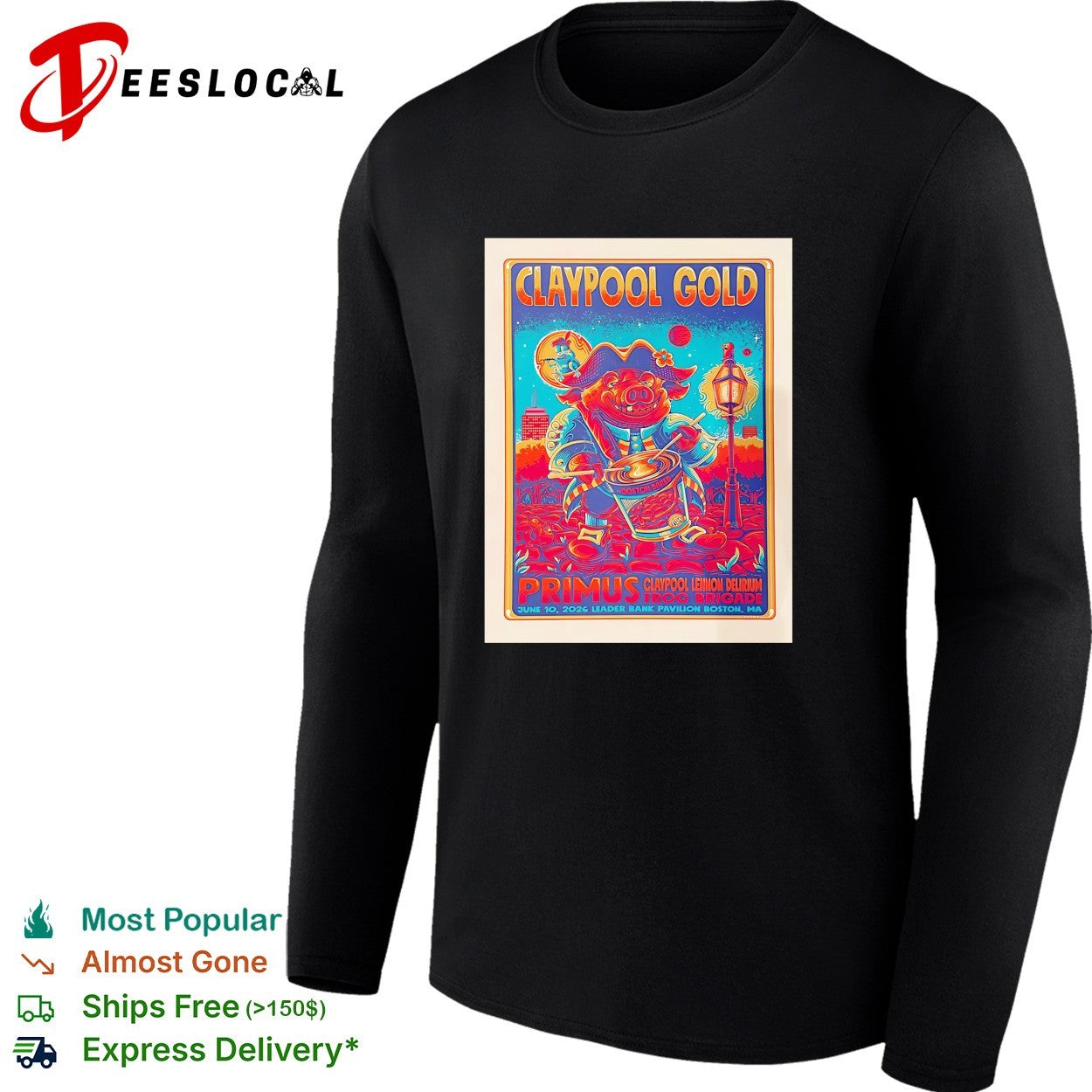 Claypool Gold Primus Claypool Lennon Delirium and Frog Brigade Boston MA 2026 Event poster shirt