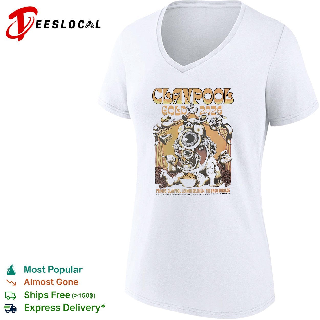 Claypool Gold Primus Claypool Lennon Delirium and The Frog Brigade Atlanta Georgia June 20 2026 shirt