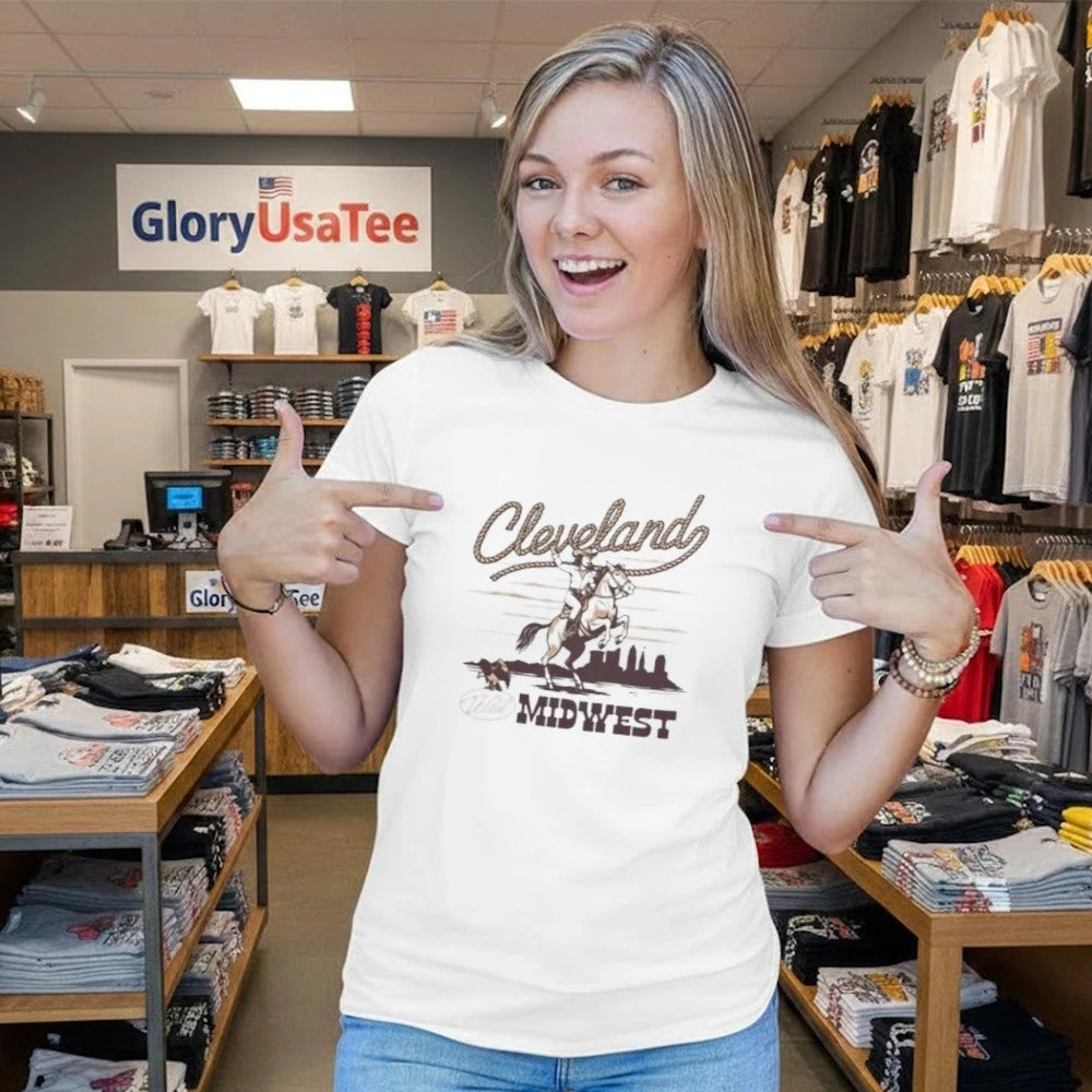 Cle Clothing Co Store Merch Cleveland Wild Midwest Cowgirl Crew T-Shirt