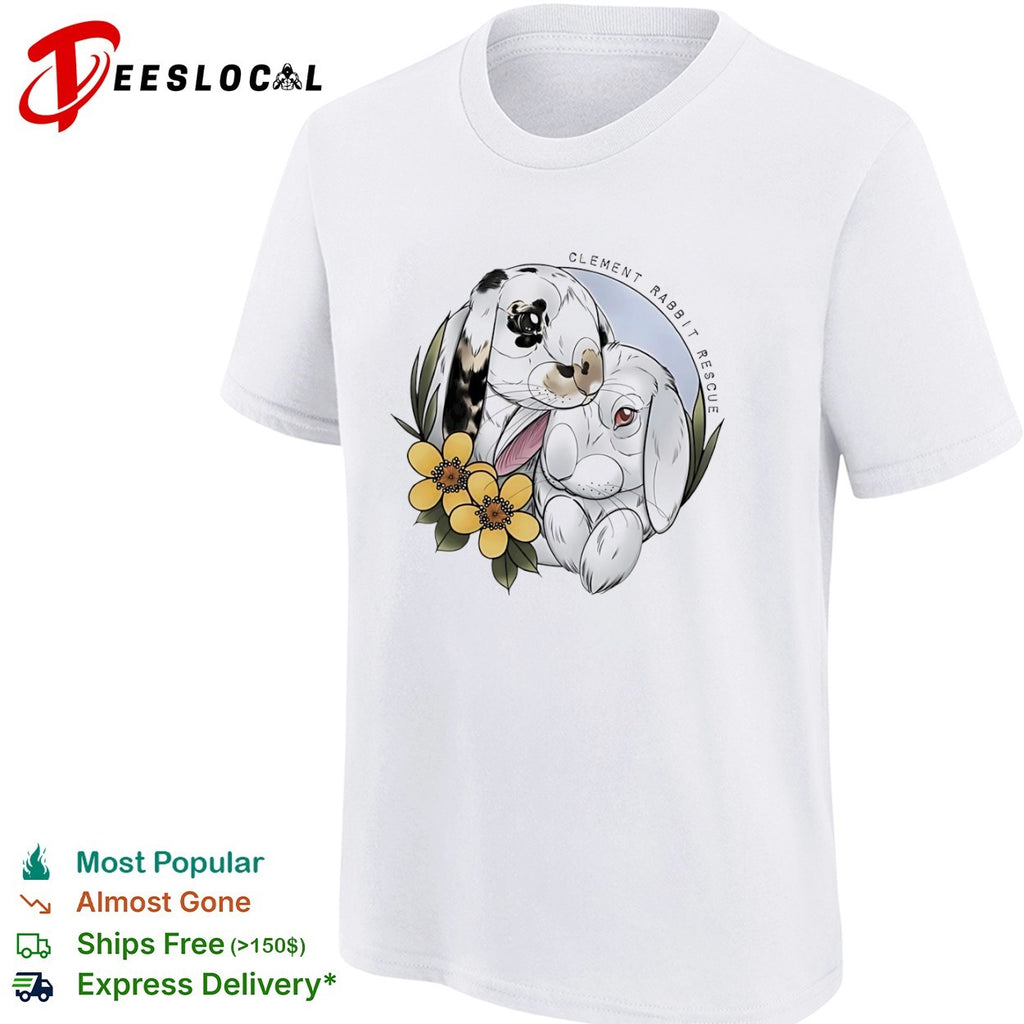 Clement Rabbit Rescue with Two Bunnies and Yellow Flowers shirt