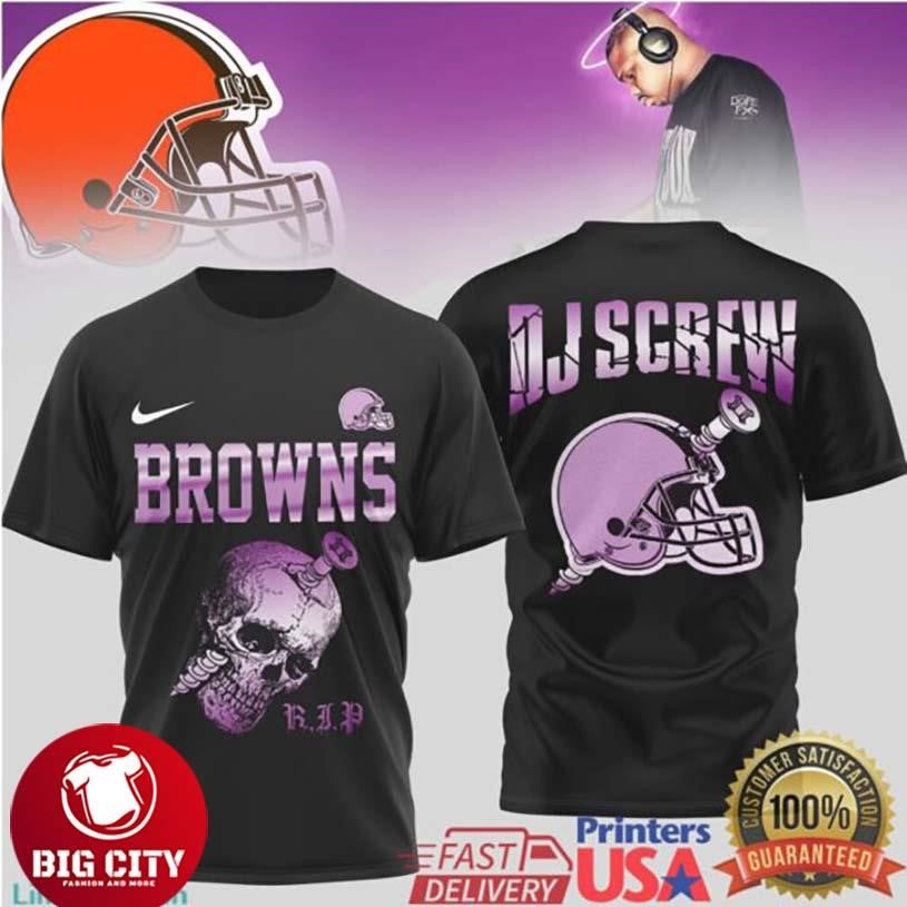 Cleveland Browns DJ Screw RIP Chopped and Screwed Tribute Skull Two Sided Shirt