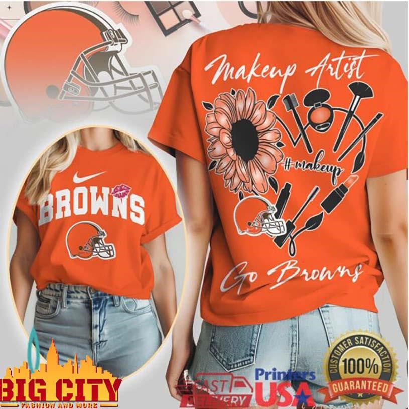 Cleveland Browns Makeup Artist Sunflower Design Two Sided Shirt
