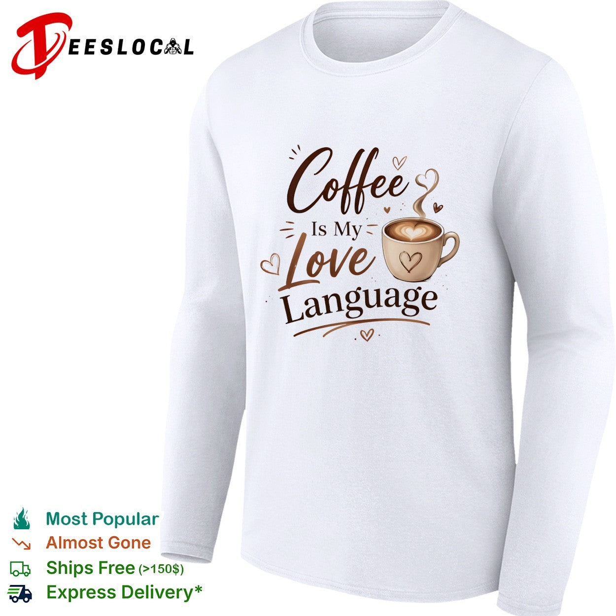 Coffee is my love language bold script cup hearts art shirt