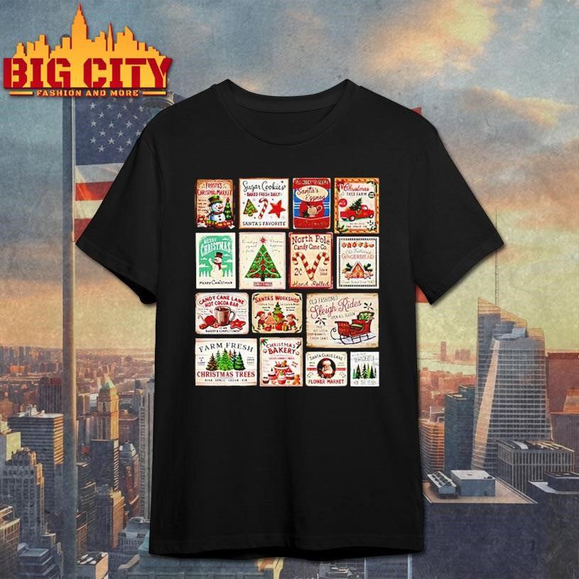 Collection of vintage Christmas stamps shirt