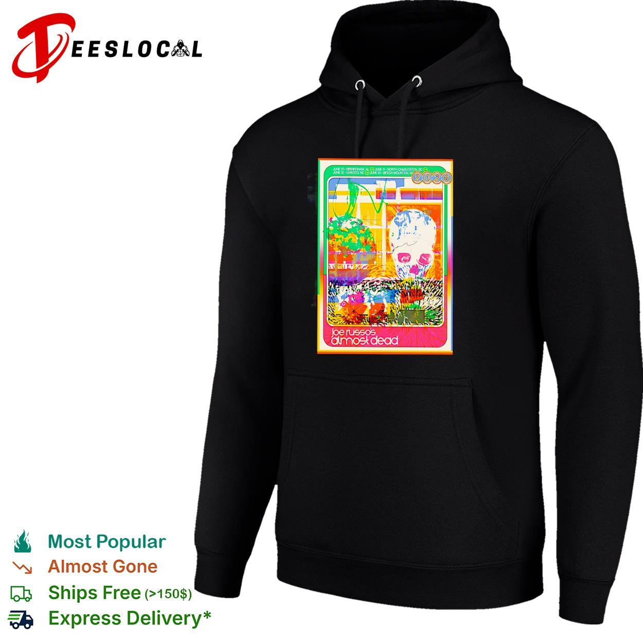 Colorful psychedelic flower skull concert poster vintage art shirt