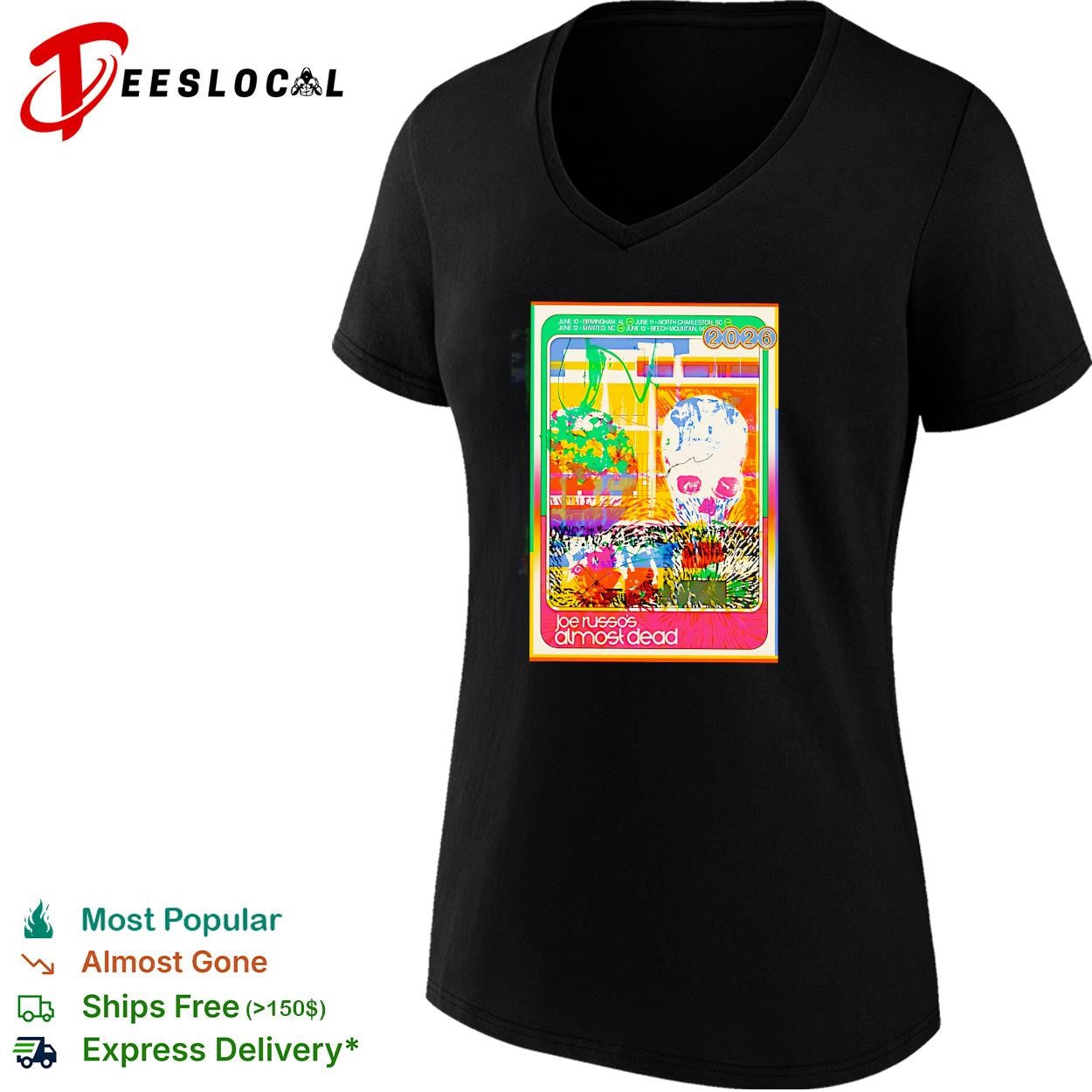 Colorful psychedelic flower skull concert poster vintage art shirt
