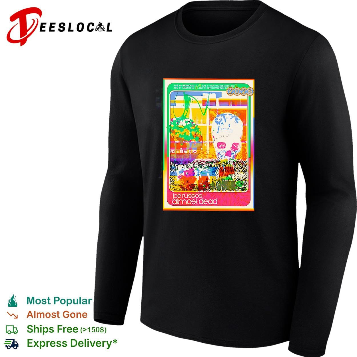 Colorful psychedelic flower skull concert poster vintage art shirt