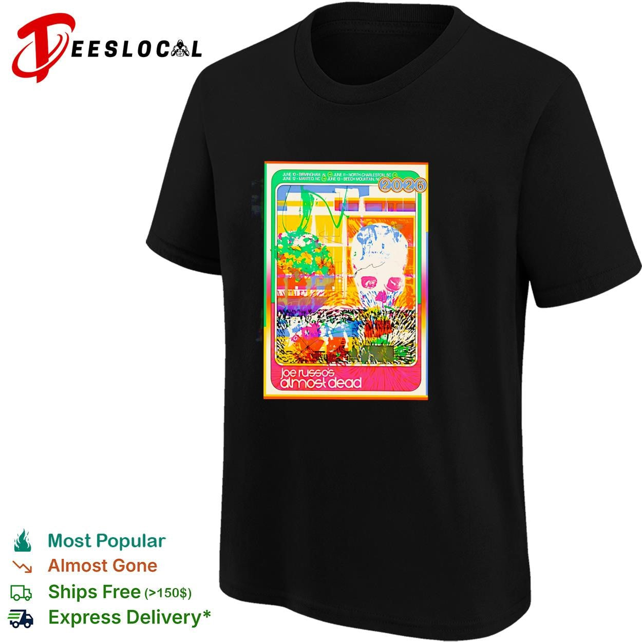 Colorful psychedelic flower skull concert poster vintage art shirt