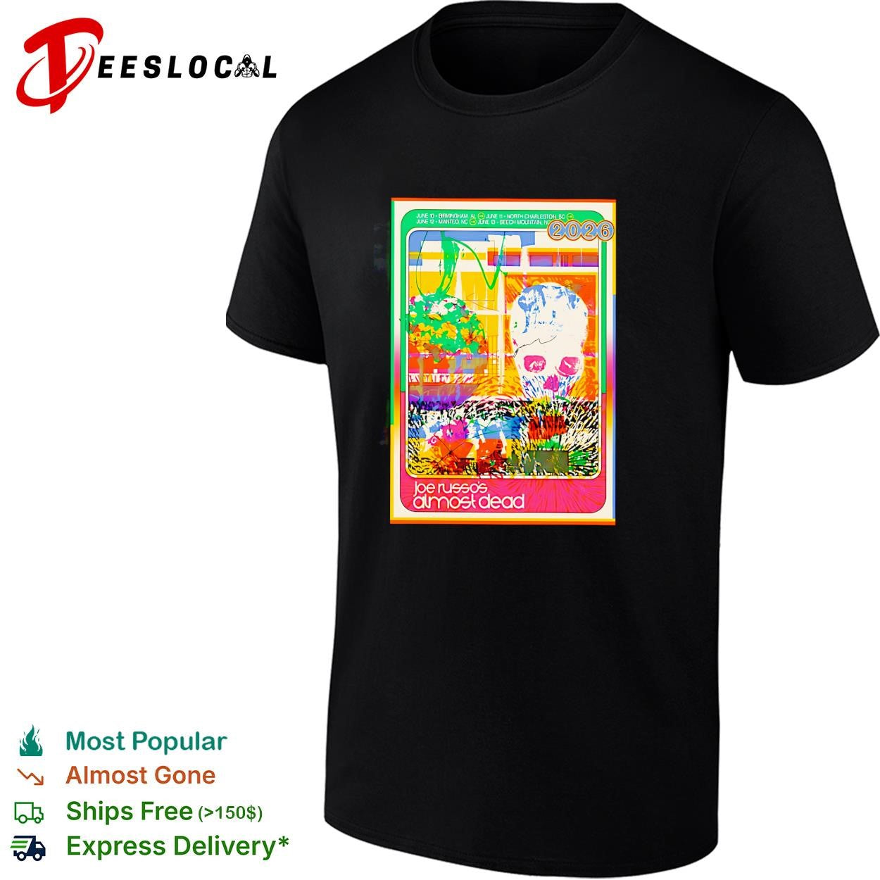 Colorful psychedelic flower skull concert poster vintage art shirt