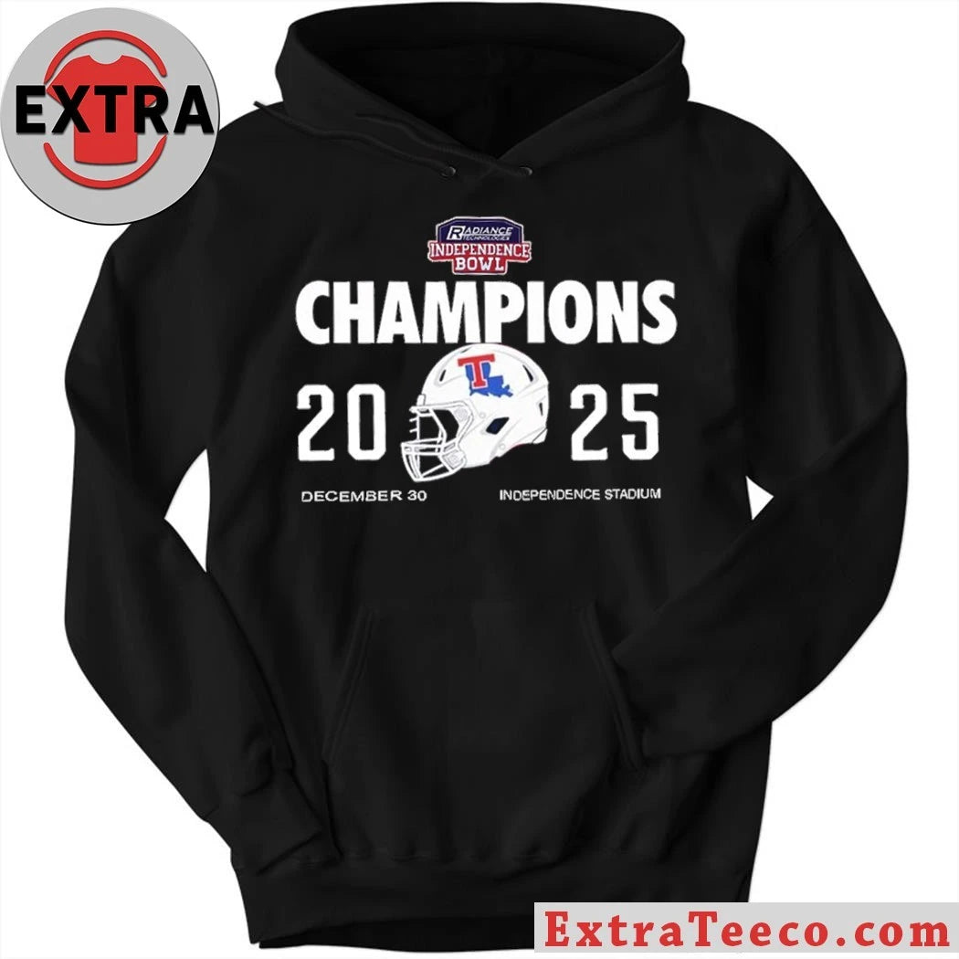 Commemorative t-shirt celebrating the Louisiana Tech Bulldogs’ victory at the Radiance Technologies Independence Bowl 2025 (23-14) on December 30, 2025